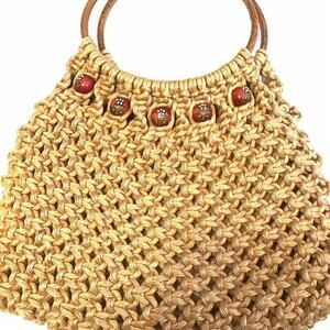 Vintage 70s Macrame Beaded Hobo Hippie Bag